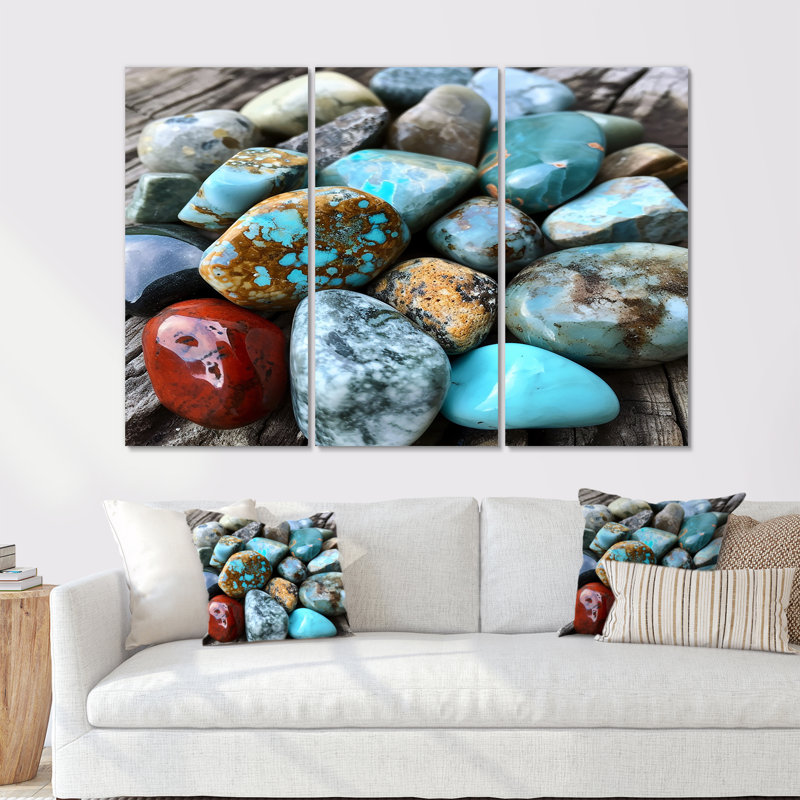 Composition de roches turquoise et turquoise, H 28 po x l 36 po x P 1 po, Toile tendue
