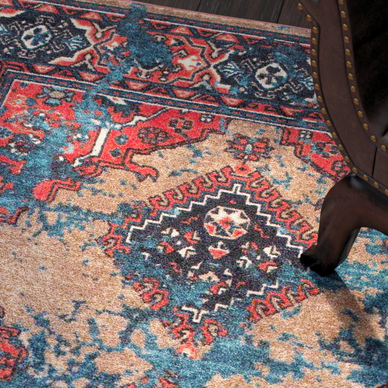 Tapis bleu / rouge Yarra Southwestern, Rectangle 5 pi x 8 pi