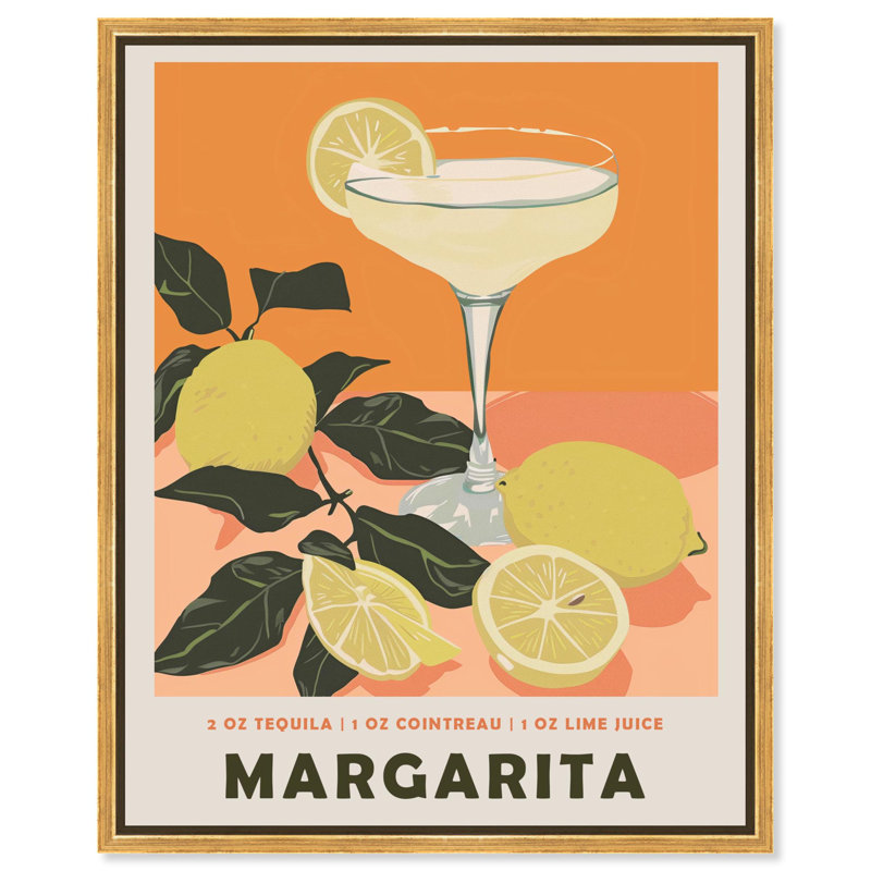 Margarita Ingredients Poster Canvas Beach Coastal Art by Art Remedy, Gold Framed, 37" H x 31" W x 1.8" D