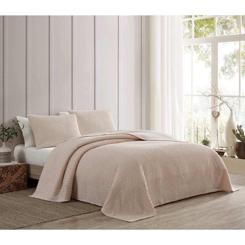 Channel Striped Cotton Coverlet, Blush, Twin Coverlet