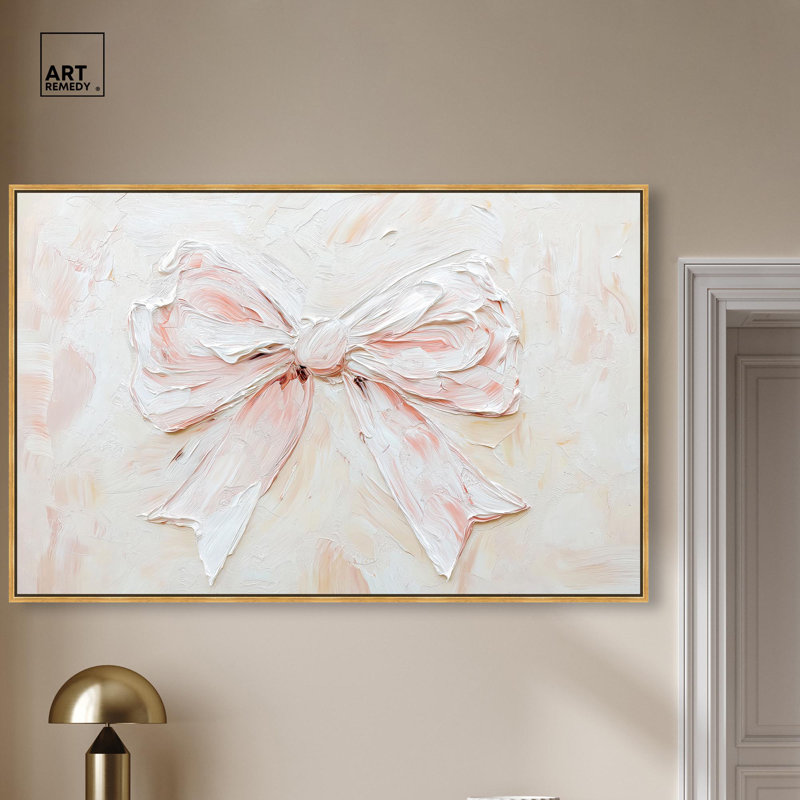 Relief Ribbons Canvas Fashion Wall Art, 37" H x 55" W, Gold Floater Framed