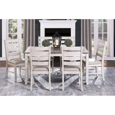 Table de salle à manger transitionnelle bicolore - Blanc grisâtre/brun, 6 couverts, placage et bois d'ingénierie, 152 cm de longueur, 91 cm de largeur. Finition blanc/brun. Structure en bois.