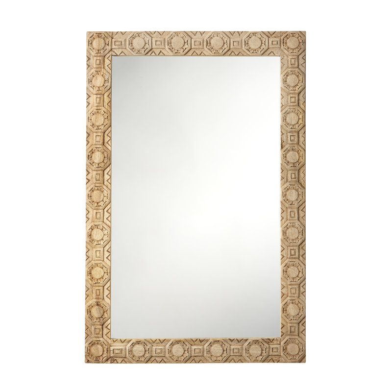 Light Wood Carved Rectangular Bohemian Accent Mirror