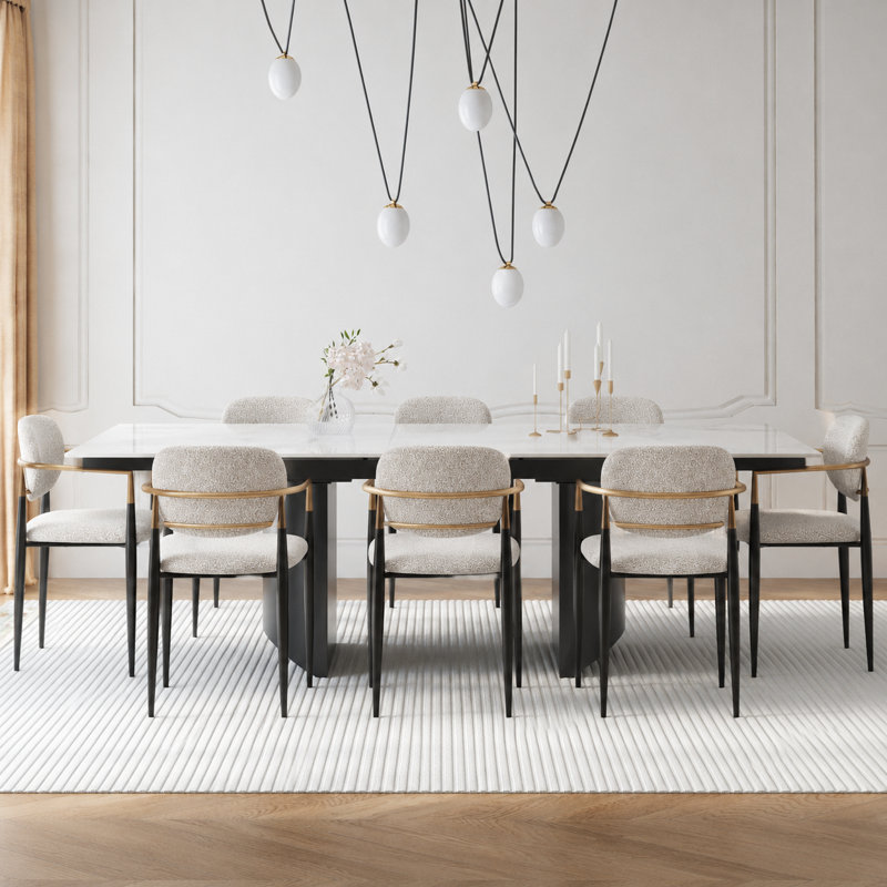 Ensemble de salle à manger en pierre frittée 9 pièces Estabrook, Blanc, Noir