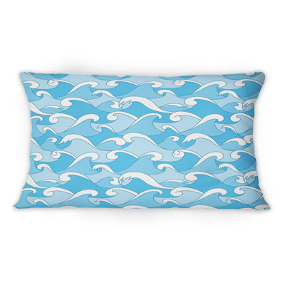 Coussin décoratif abstrait bleu marine et côtier à motif abstrait vagues de la mer