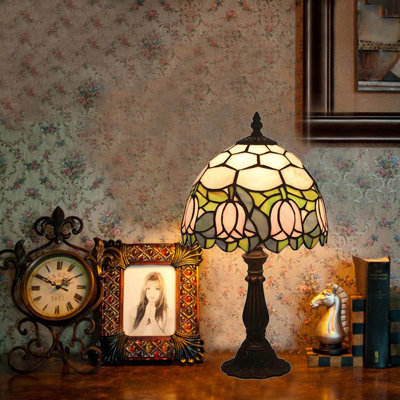 Lampe de table, lampe en verre coloré de style baroque, petite lampe antique, ampoule DEL incluse (rose / 8 pouces)