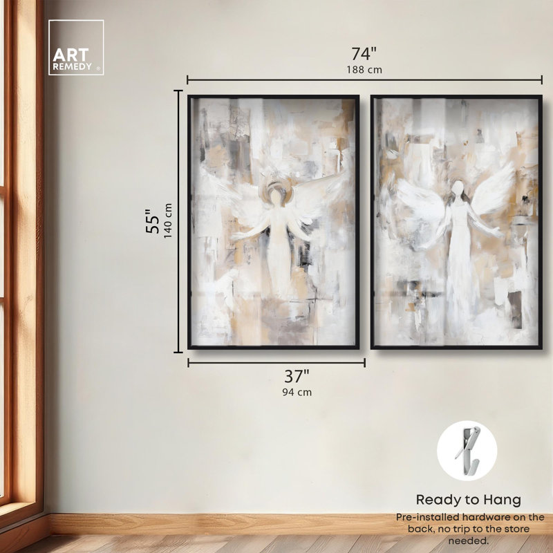 Ensemble de décorations murales abstraites Winged Enigma Duet Shadowbox par Art Remedy, cadre noir, 10 x 15, Black Frame