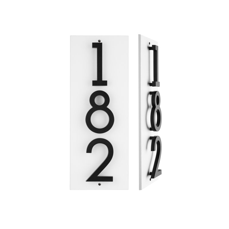 Floating Stand-Off 3-Number Vertical Sign, White /W/ Black Modern Font Numbers, Yes