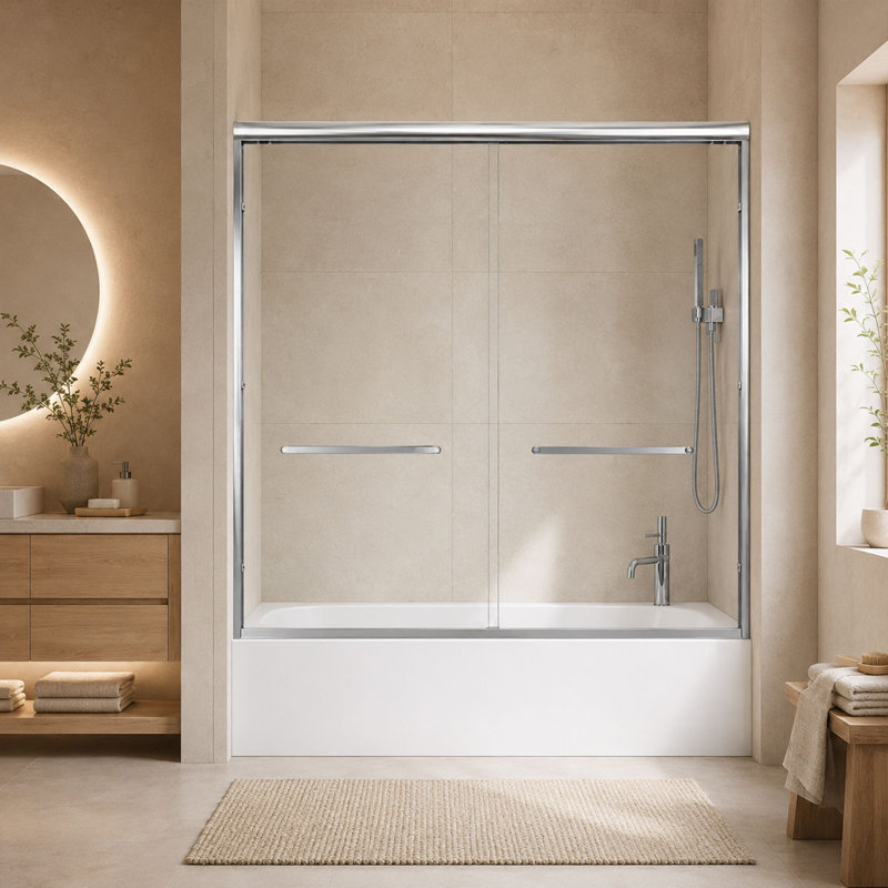 Cascada 56-60" W x 57" H Double Sliding Bathtub Shower Door with 1/4" 6mm Tempered Glass, Chrome, Chrome, 56" - 60" W x 57" H
