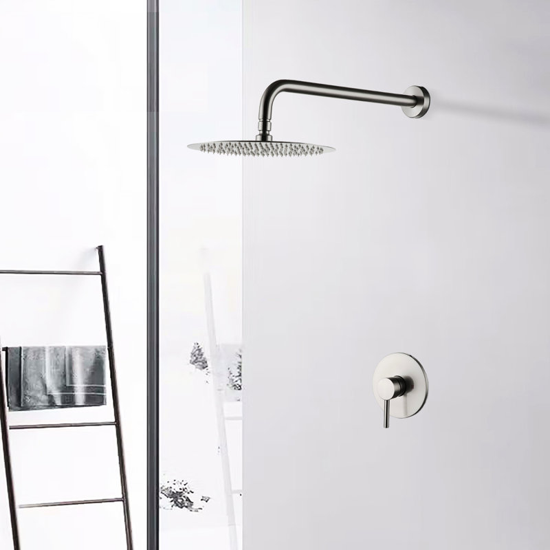 Robinet de douche mural en nickel brossé avec robinet - Configuration robuste en laiton