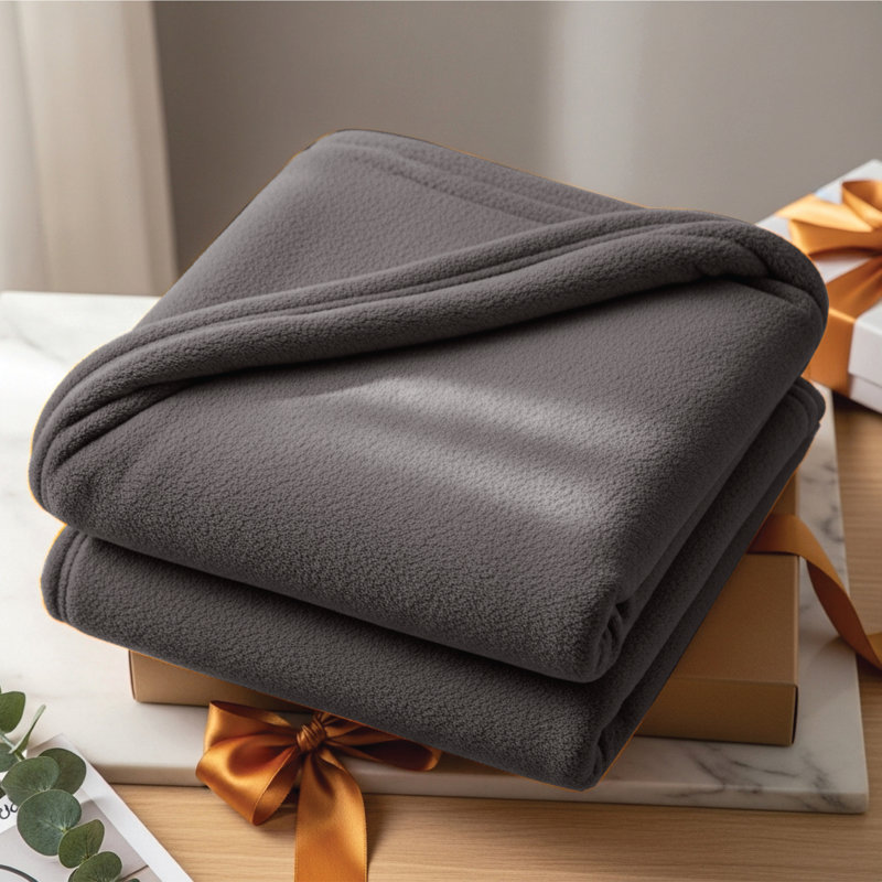 Eilly Luxury Flannel Fleece Throw Blanket for Bed & Sofa, 220cm W x 240cm L, Dark Grey