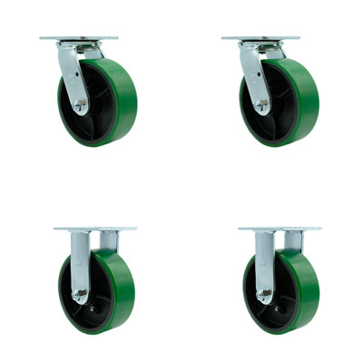 4 Piece Poly on Steel Caster Set with Roller Bearings 2 Swivel Lock 2 Rigid