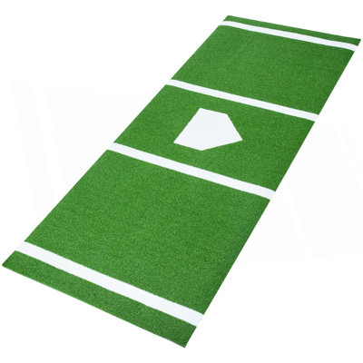 Baseball Softball Hitting Batting Mat, 10' X 3.8' Indoor/Outdoor Softball Mat, Lined & Foam Backing Anti-Slip Anti-Fade Softball Training Aid, Portable Practice Mat With Tightening Rope, Green