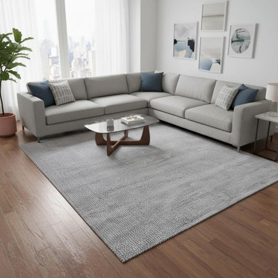 Tapis abstrait tissé à la main crème et gris 8 pi x 11 pi