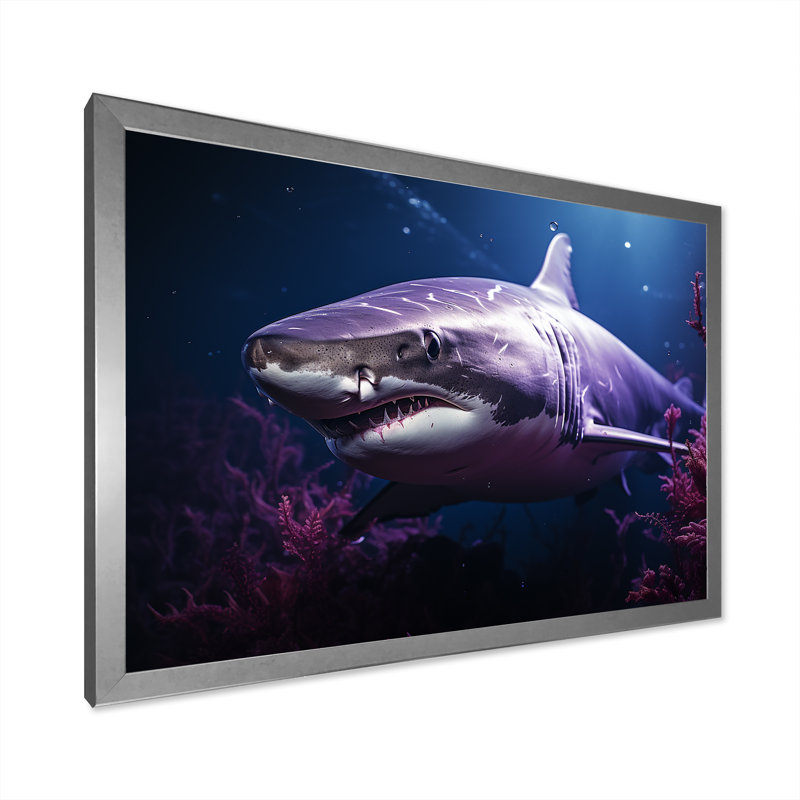 " Oceans Purple Ghost Shark Photography ", 16" H x 32" W x 1" D, Silver Single Picture Framed
