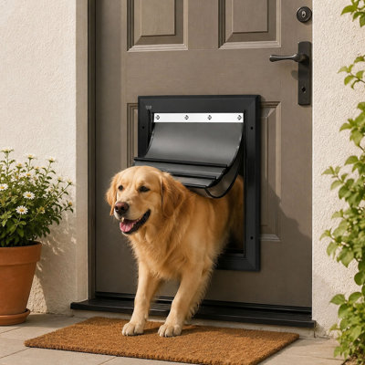 Grande porte pour chien à 3 battants robuste, cadre en alliage d'aluminium antirouille