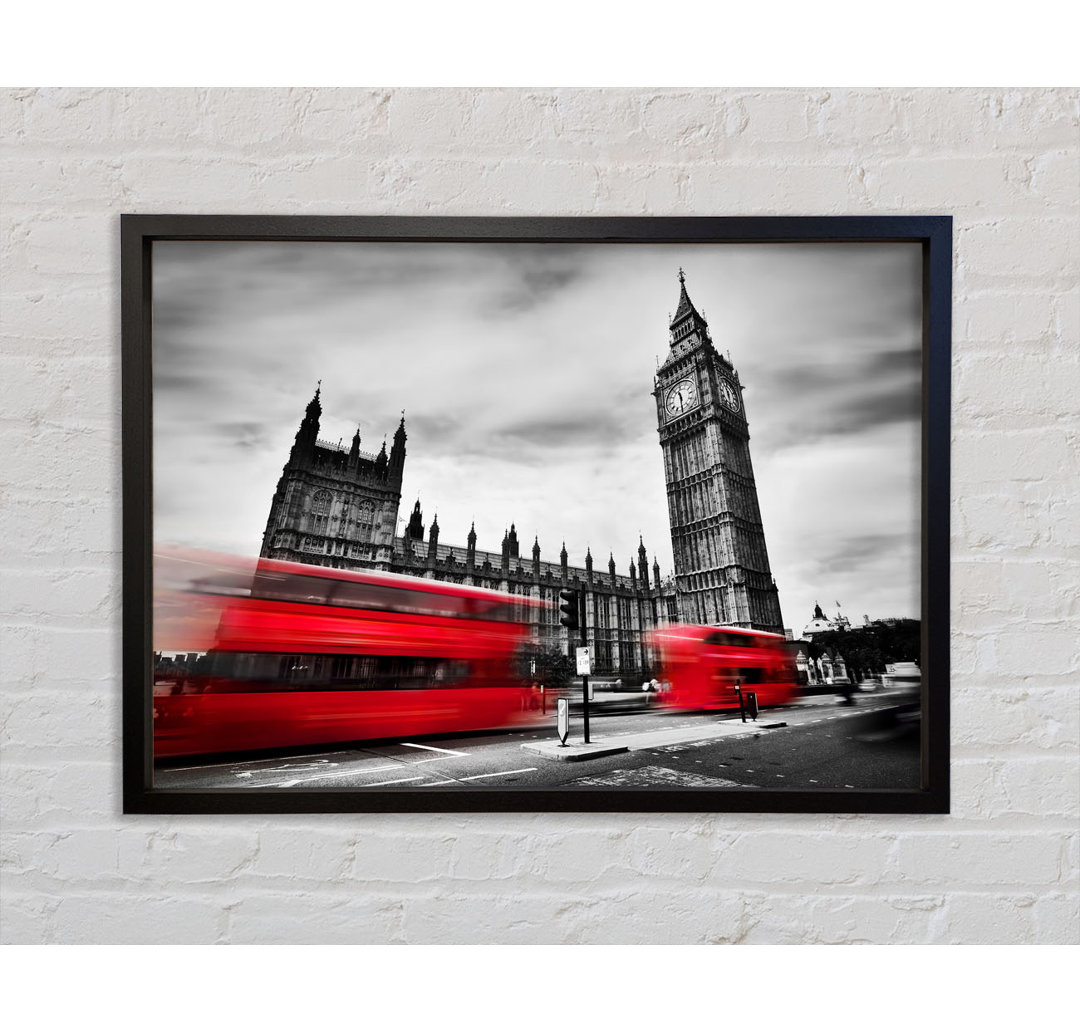 Houses Of Parliament Roter Bus Unschärfe - Einzelner Bilderrahmen Kunstdrucke auf Leinwand