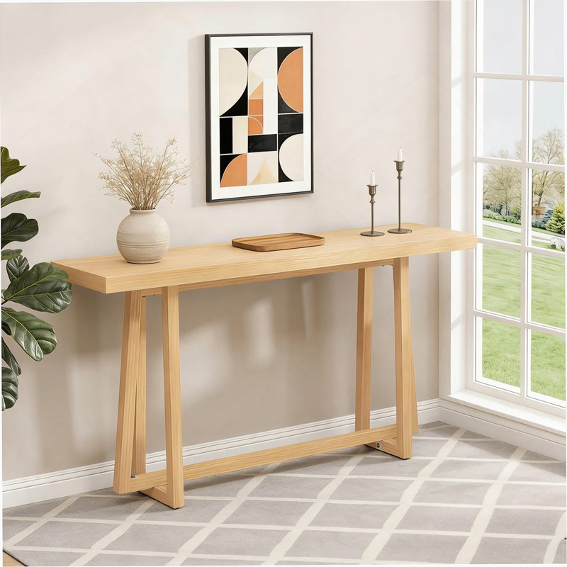 Console de 59,84 po, élégante table d'entrée rectangulaire, console d'extérieur pour patio, table de vestibule robuste, canapé pour vestibule, salon, chambre à coucher et patio, couleur bois, naturel