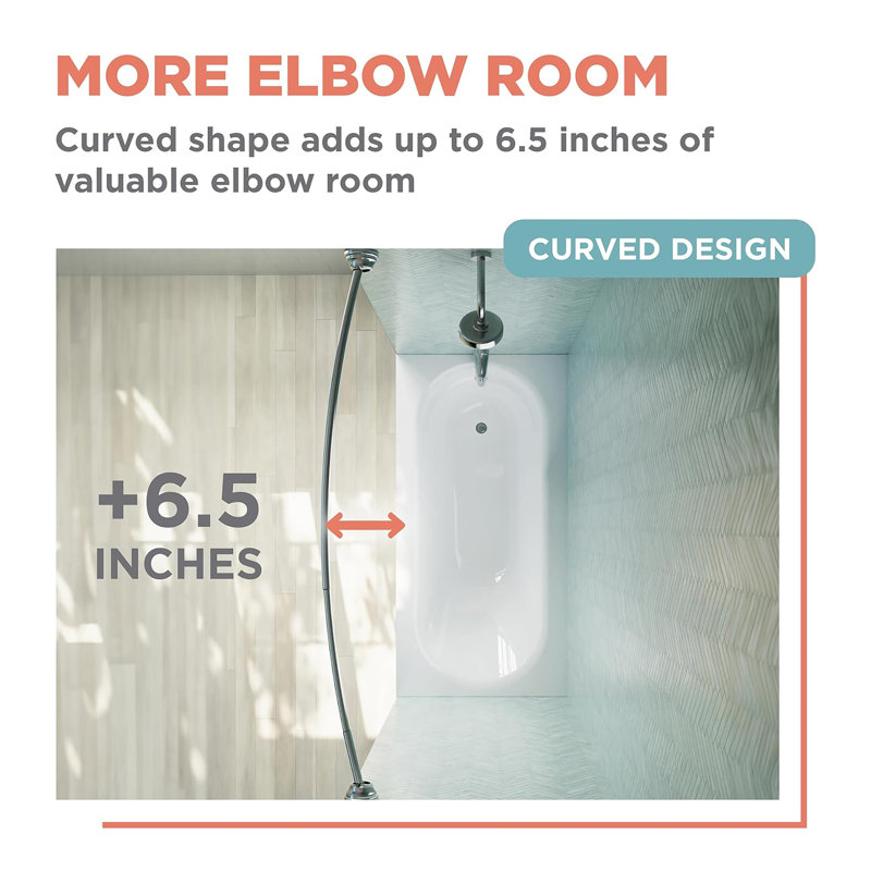 Curved 50" to 72" Rustproof Adjustable Tension Shower Curtain Rod, No Drill, Chrome
