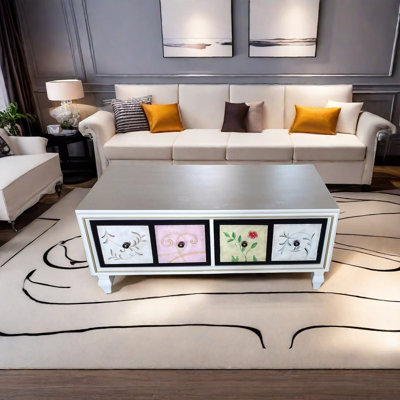 Hand-crafted coffee table with hand-painted art