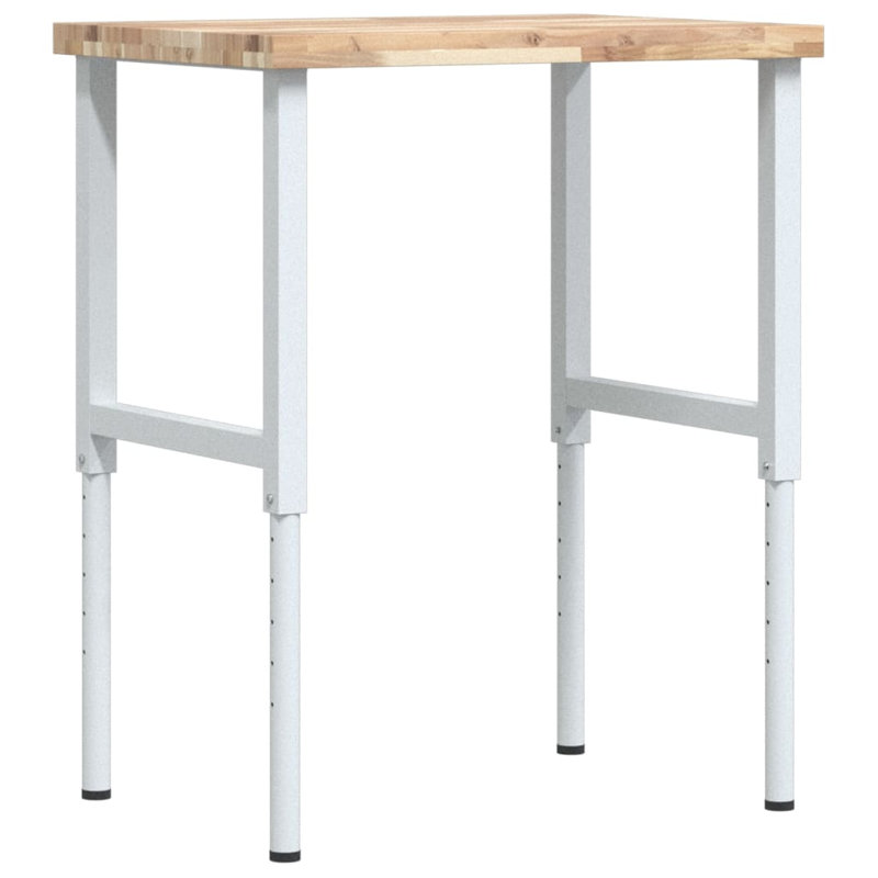 Solid Wood Top Height-Adjustable Workbench, Medium Wood, 99.5 cm H x 80 cm W x 60 cm D