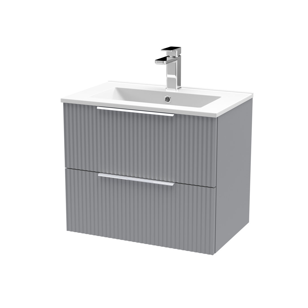Fluted 600mm Single Bathroom Vanity with Drop In Vitreous China Basin