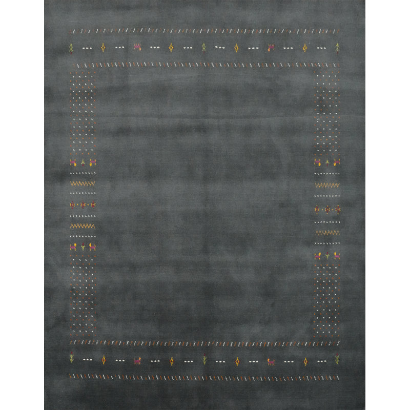 Tapis carré gris anthracite en laine Gabbeh 8 x 8