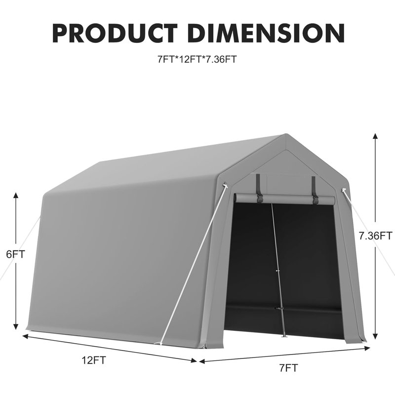 Carport Storage Shed, Portable Garage with Roll-up Zipper Door, Heavy Duty Waterproof Tarp, Storage for Motorcycle, Bike, Firewood, Garden Tools