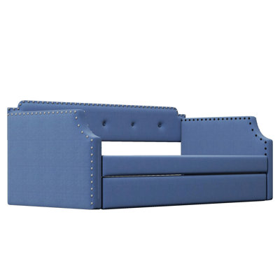 Upholstered Daybed with Trundle, Wood Slat Support,Upholstered Frame Sofa Bed , Twin
