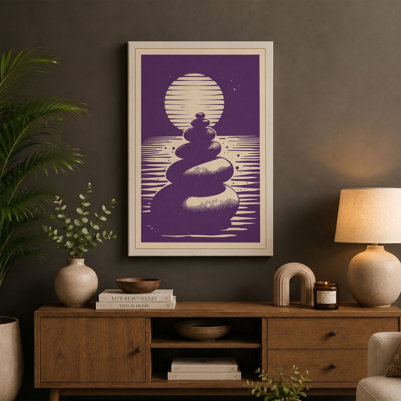 Meditation Under Moonlight Japandi - Wrapped Canvas, 36x24 - 91.4 x 61.0 cm, Sage Border