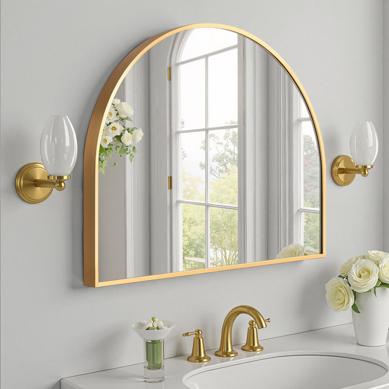 Miroir de salle de bain en métal, Doré, 1