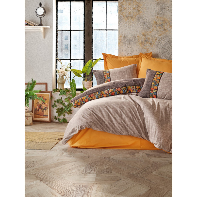 Ensemble de housse de courtepointe 100% coton Ranforce, couleur vison | Housse de couette 63 x 87 avec fermeture à boutons, drap plat 63 x 95, taie d'oreiller 20 x 28 | Lavable à la machine, doux et durable, parfait pour les chambres confortables