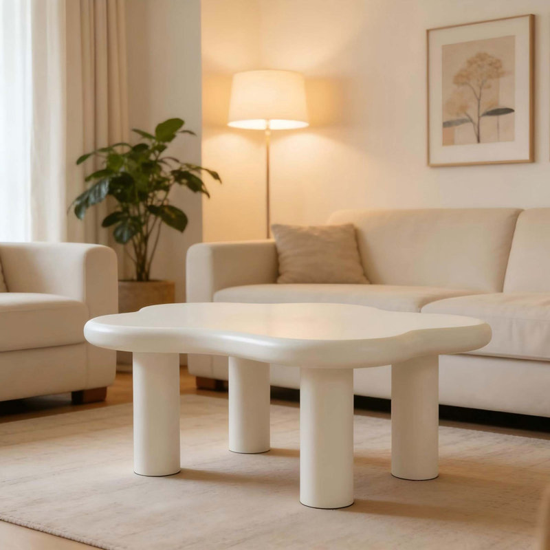 Table basse en forme de nuage avec rangement spacieux et conception sécuritaire pour les enfants, Blanc