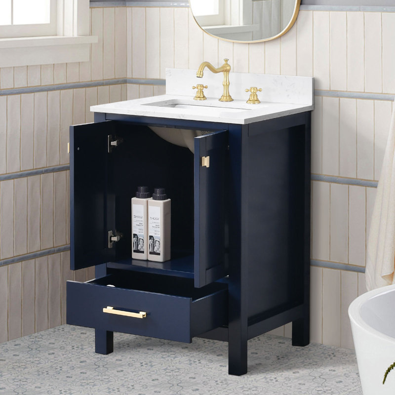 Zenith 24" Single Bathroom Vanity Set, Blue, Brushed Gold