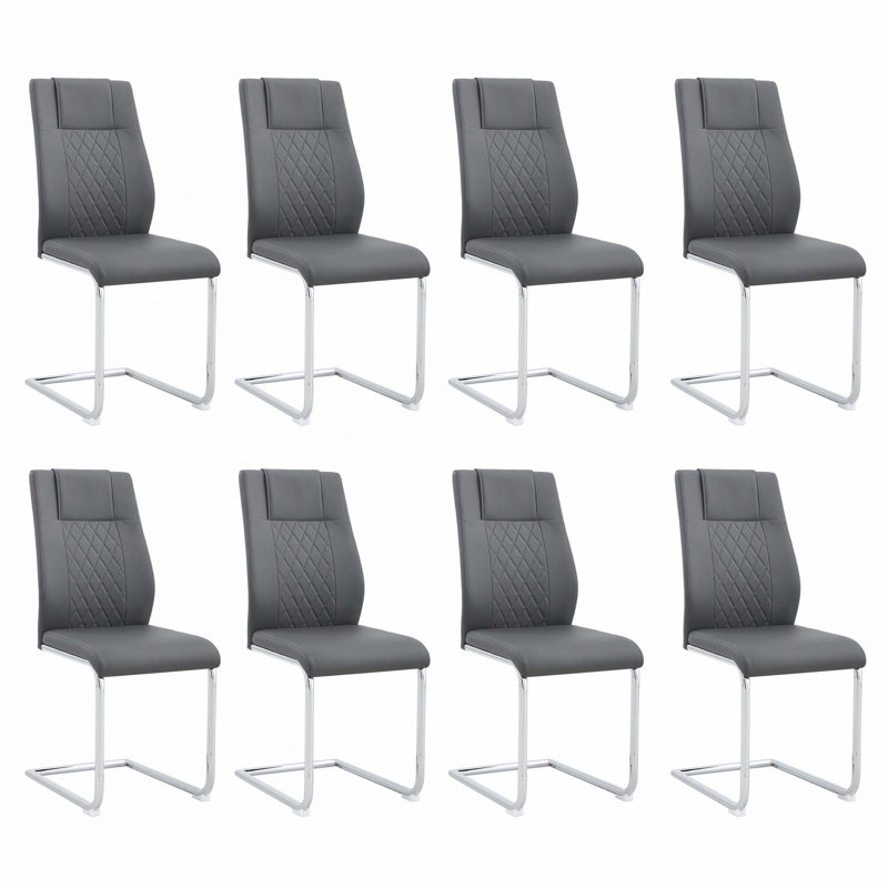 Dining Chairs With Faux Leather,Side Chairs(Set Of 8), Gray, Silver, 8