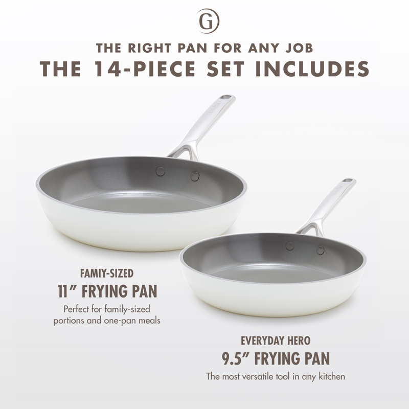 GreenPan GP5 Colors Healthy Ceramic Nonstick 9.5" and 11", 2 Piece Frypan Set, Cloud Cream