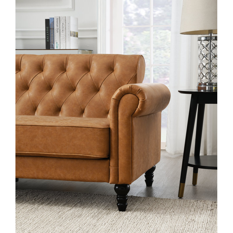 Lemoyne 3 Seater Faux Leather Sofa, Tan