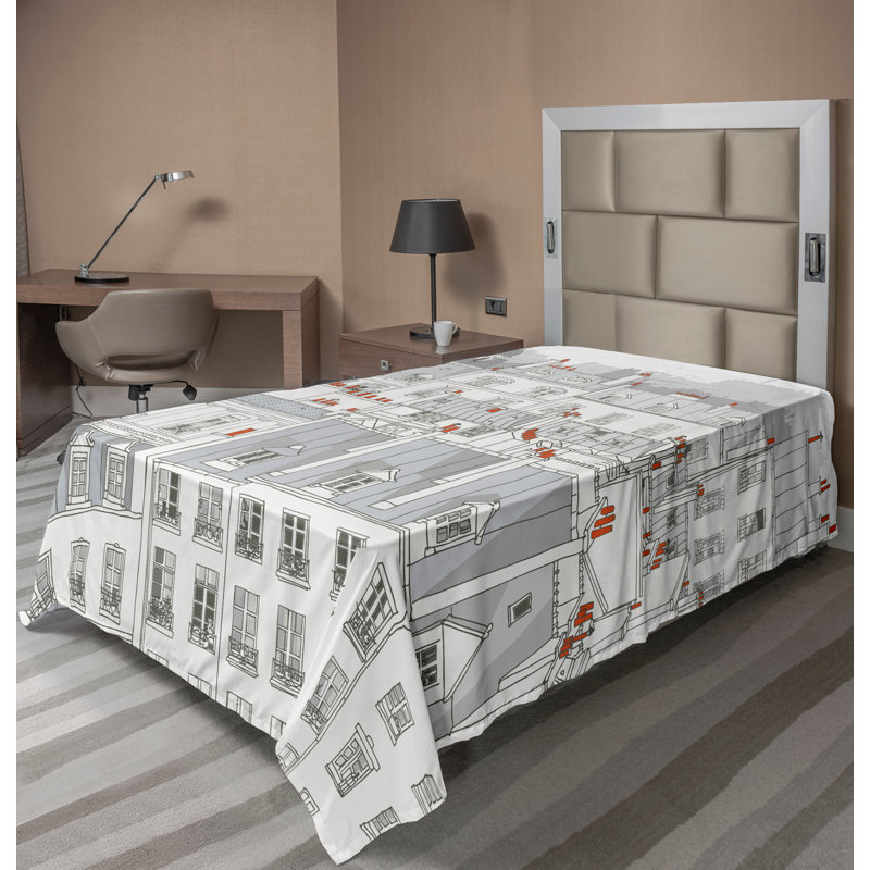 Ambesonne Cityscape Top Flat Sheet Paris Aerial Scenery Pale Grey Orange White, Twin Flat Sheet
