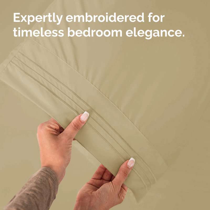 Microfiber Pillowcase Set of 2, Soft Double Brushed Pillow Covers, Breathable & Easy Care, Beige, Queen