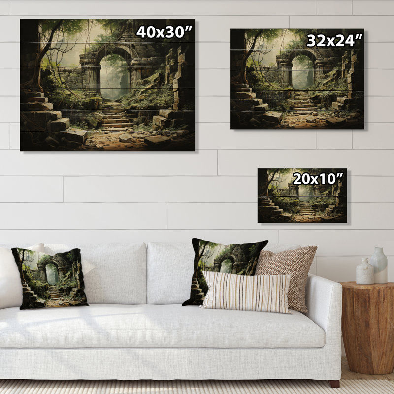 Keatan, Thaïlande, ruines antiques II, sur bois, H 24 po x l 32 po x P 0,78 po