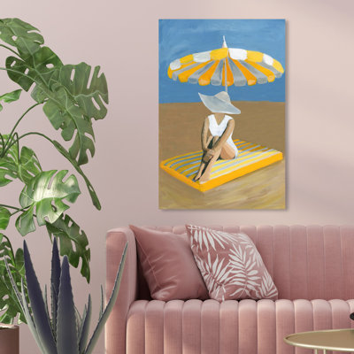 Fashion and Glam Yellow Umbrella Swimsuit - Reproduction d'art graphique sur toile tendue