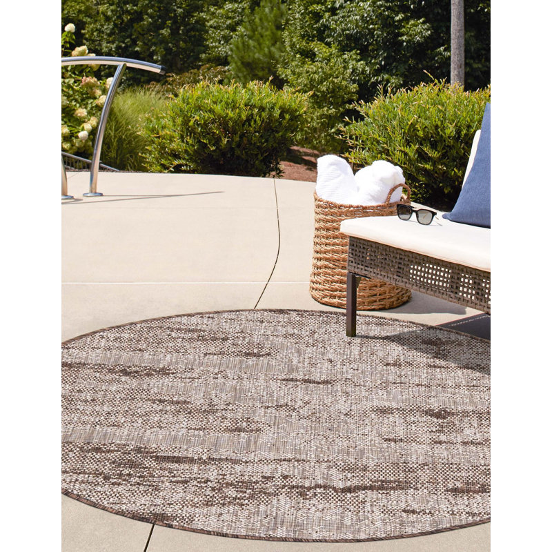 Tapis brun intérieur / extérieur moderne Cartago, Rond 4 pi