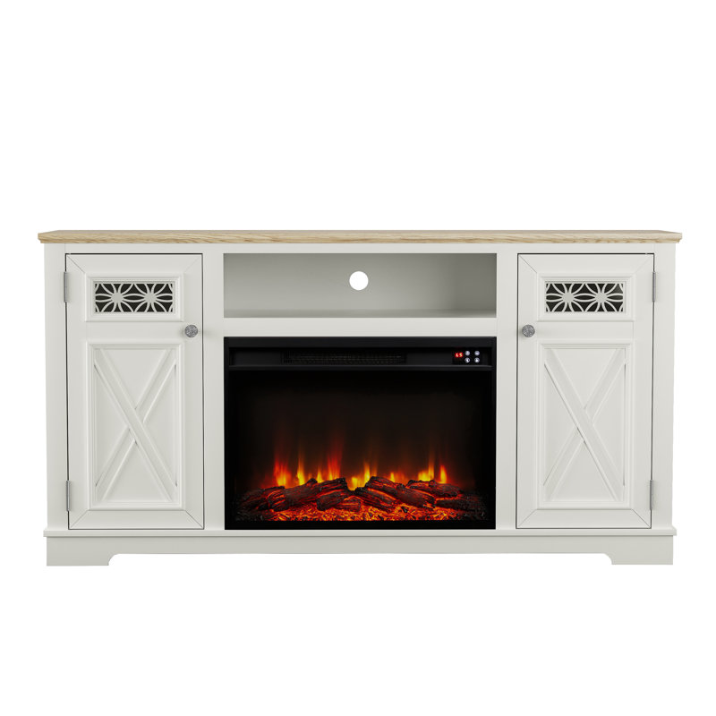 White Farmhouse 61" Fireplace TV Stand, White