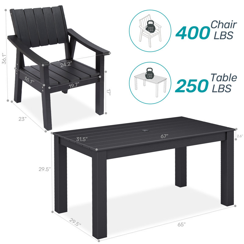Outdoor Table And Chairs For 4, Patio Dining Sets With Umbrella Hole, Weather Resistant Patio Furniture Set For Lawn, Garden, Backyard, Poolside