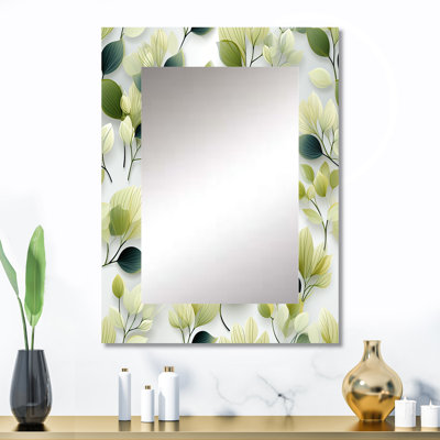 «Dellanie White and Green Wasabi Leaves Plants - Plants Miroir mural décoratif, botanique, nature, miroir floral, art imprimé en métal