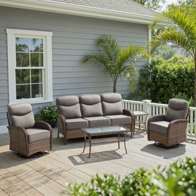 Alakai 5-Person Outdoor Garden Wicker Crescent High Backrest Conversation Set With Coffee Table
