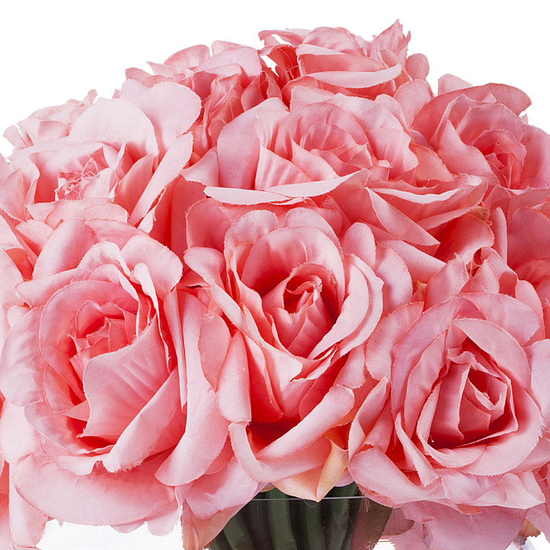 Arrangement floral en soie de rose 21 têtes en vase rond, Rose