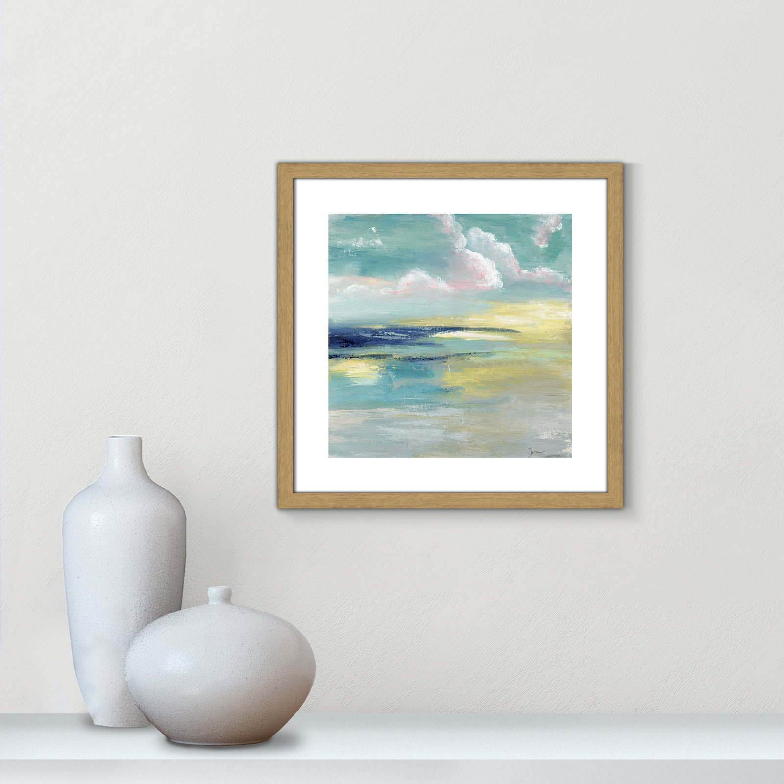 Ocean View by Tava Studios - Painting Print, Beige Wood Framed Paper, 18.25" H x 18.25" W x 0.75" D