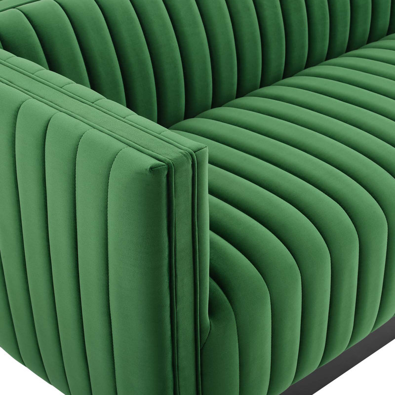 Modway Conjure Channel Tufted Velvet Sofa, Emerald Velvet