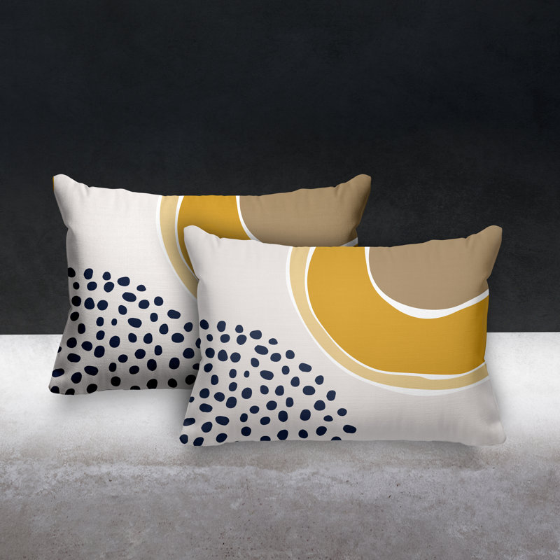 Housse et insert de coussin rectangulaire en polyester pour l'intérieur et l'extérieur, Jaune / bleu marine / beige